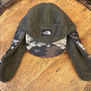 The North Face Green and Gray Camouflage Earflap Hat